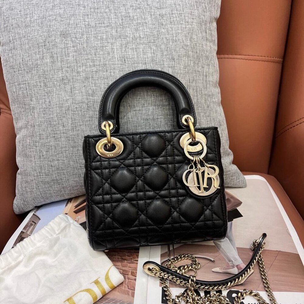 Dior Lady Dior series black lambskin mini handbag